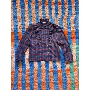 Vtg 80's Plaid Prairie Cottagecore Button Up Shirt Cropped Petite Sz 12 XS